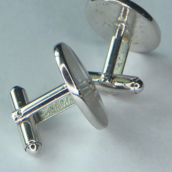 Vintage Men’s silver tone cuff links cufflinks oval stripe etched mid century - Picture 3 of 3